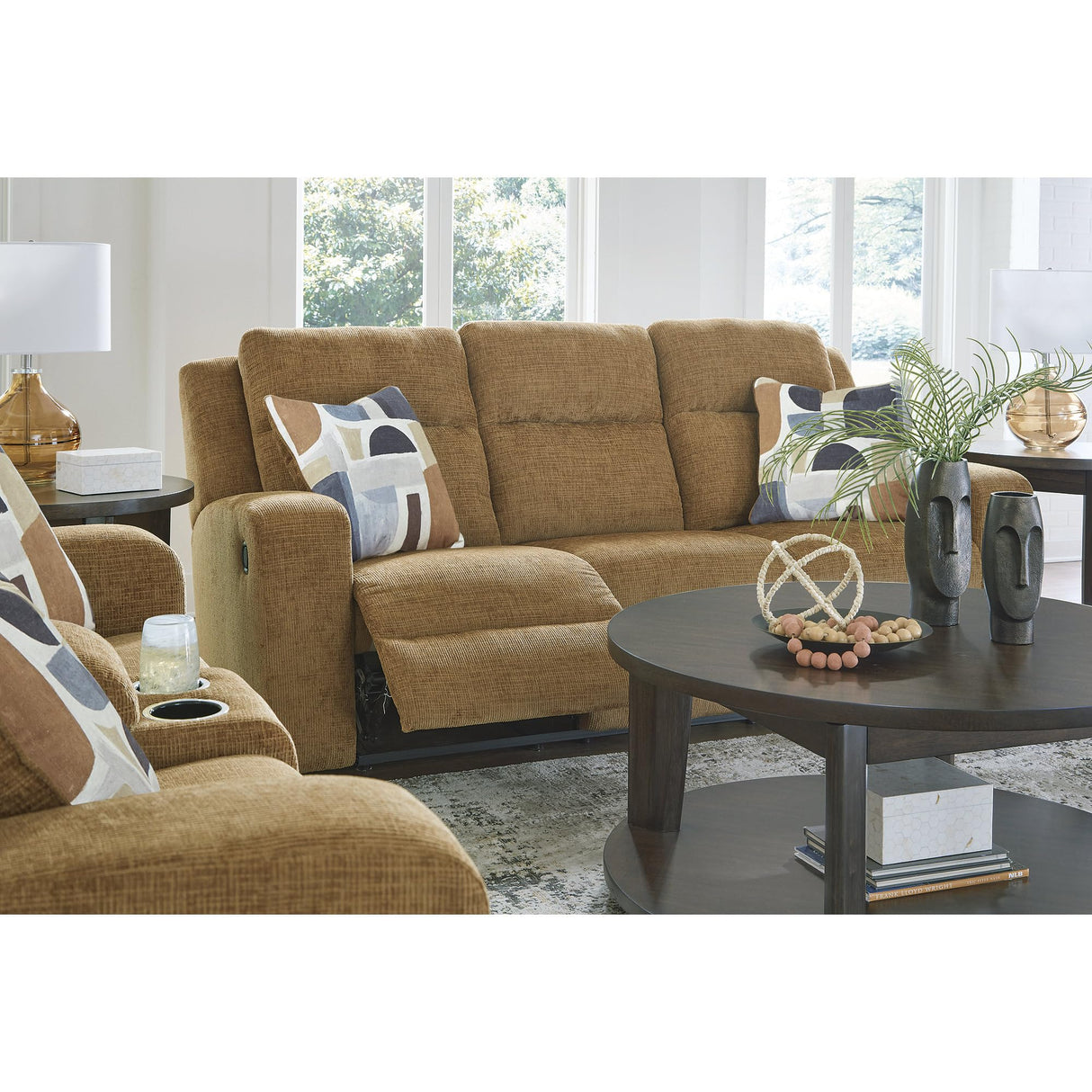 Signature Design by Ashley Kanlow Contemporary Manual Reclining Sofa with 2 Accent Pillows, Light Brown Signature Design by Ashley