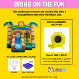 Inflatable Bounce House with Slide for Kids (Without Blower) - 18 x 12 x 14.5 Foot Tropical Smiley Face Backyard Inflatable Bouncy House - Built-in Bladder Water Misting System Pogo Bounce House