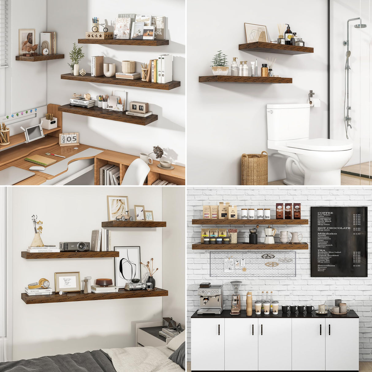 RICHFOCUS 72Inch Floating Shelves for Wall 2 Pack Shelves for Bedroom|Kitchen|Bathroom Wall Mounted Rustic Wood Floating Shelf with Invisible Brackets for Books|Storage|Decor, Rustic Brown RICHFOCUS