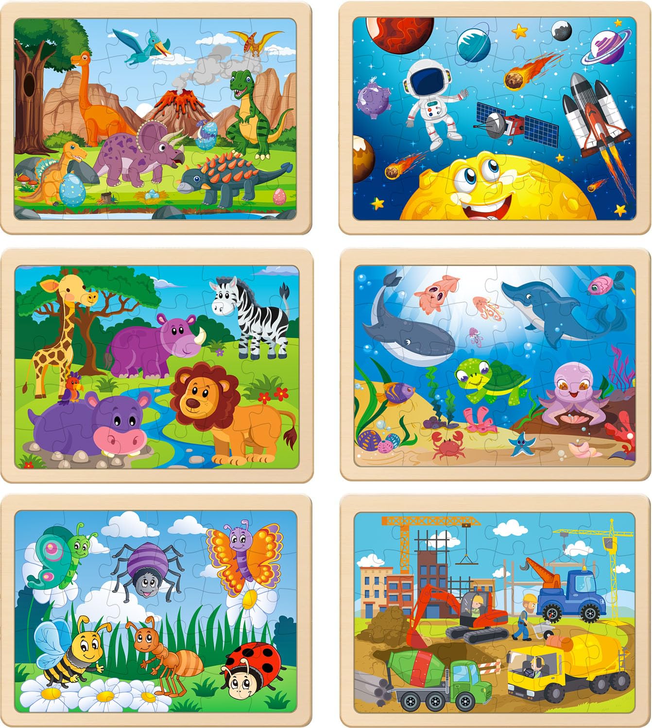 Wooden Puzzles for Kids Ages 4-6, 6 Packs 30 PCs Jigsaw Puzzles for Kids Ages 3-5 | 4-8, Wooden Puzzles for Toddler Children Learning Educational Puzzles Toys for Boys and Girls