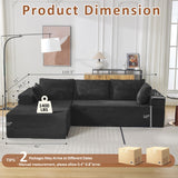 WUTUTUEE 110" Boneless Sectional Couch with Chaise Lounge, Cloud Couch Compressed Sofa L Shape, No Assembly Memory Foam Sofa for Living Room, Black Corduroy WUTUTUEE