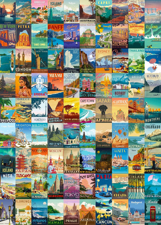 Puzzles for Adults 1000 Pieces Vintage World Travel, Jigsaw Puzzles Landscape Poster Puzzle Landmarks, 1000 Piece Jigsaw Puzzles for Adults 90 Scenics World Scenery