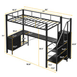 Furniouse Twin Loft Bed with Desk and Storage Stairs and Wardrobe, Heavy Duty Loft Bed, RGB LED Bed with USB Port, Outlets and Adjustable Furniouse