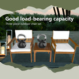 PayLessHere 3 Pieces Acacia Wood Patio Bistro Set with Water Resistant Cushions and Coffee Table for Backyard Garden Patio Furniture Outdoor Table Chair Set Outdoor Wood Chat Chairs Set PayLessHere