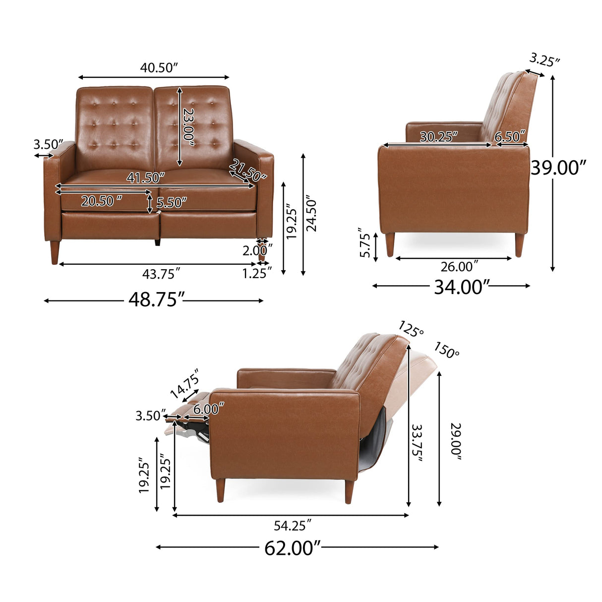 Christopher Knight Home Denison Tufted Loveseat Pushback Recliner - Faux Leather - Cognac Brown/Dark Espresso Christopher Knight Home