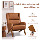 Yaheetech Brown Accent Chair, PU Leather Armchair High Wide Backrest, Oversized Recliner Chair Thick Seat Cushion for Office Reception Room Reading Nook, Brown Yaheetech