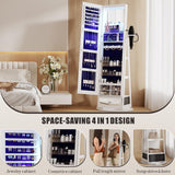 HWB Full-Length Mirror with Jewelry Storage: 360° Swivel Standing Jewelry Cabinet with Lights - Rotatable Standing Jewelry Armoire Organizer with Foldable Makeup Shelf White HWB