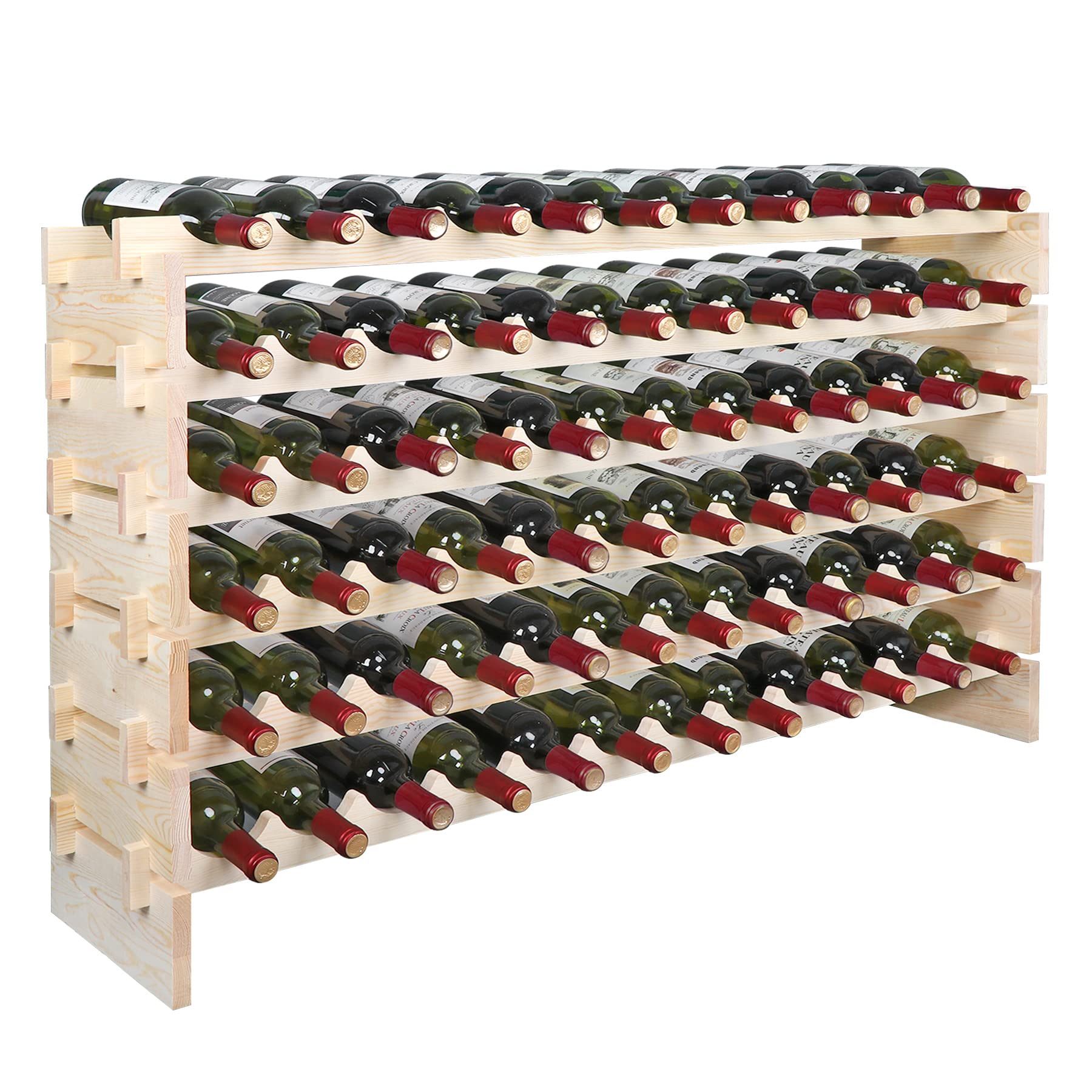 ZenStyle 6 Tier Premium Wood Wine Rack Storage Stand 72 Bottles Capacity Stackable Storage Display Shelf Floor Freestanding Wine Cabinet, Wobble-Free - WoodArtSupply