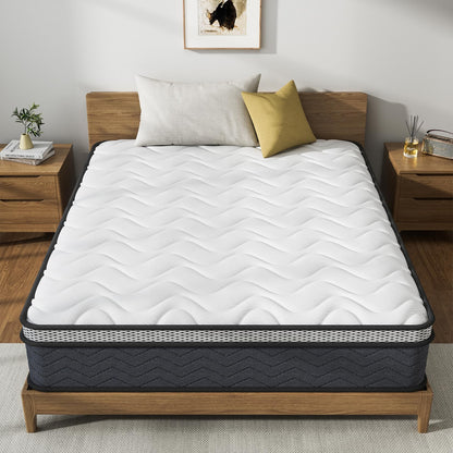 Twin Hybrid Innerspring Mattresses, 12 Inch Plush Mattress Foam Spring Mattress, Twin Size Mattress Bed in a Box with Pressure Relief, 75 x 39 x 12 Inch Mattress for Twin Bed Frames, Medium Firm