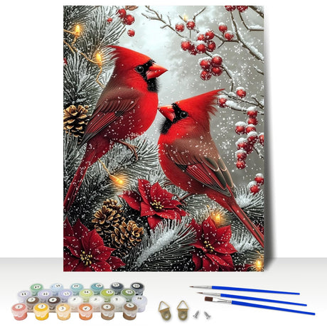 MAXBYE Cardinal Paint by Number, Snow Scene Adults' Paint by Number Kits, DIY Acrylic Paint Kit for Adults Beginners, Christmas Berries Oil Paint by Numbers Canvas for Home Wall Decor 12x16inch MAXBYE