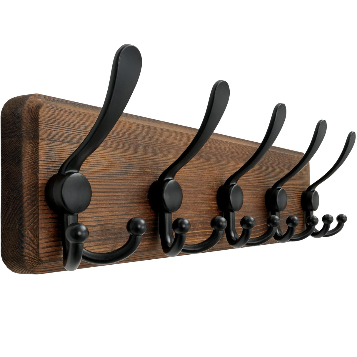 Dseap Coat Rack Wall Mounted - 5 Tri Hooks, Heavy Duty, Wooden Wall Coat Hanger Coat Hook for Clothes Hat Jacket Clothing, Natural & Black Dseap
