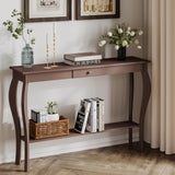 ChooChoo 47 Inch Narrow Console Table with Drawer, Chic Accent Sofa Entryway Table with Shelves for Entryway, Living Room, Hallway, Espresso ChooChoo