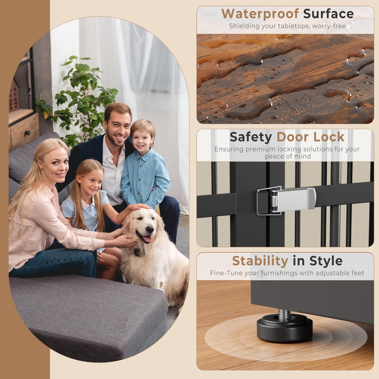 Lyromix 48'' Dog Crate Furniture with 3 Doors,Wooden Dog Crate End Table Heavy Duty Indoor Combination Dog Cage for Medium to Large Dogs, Multiple Units Can be Combined Lyromix