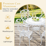 Tangkula 5 Pieces Cast Aluminum Outdoor Dining Set, Round Dining Table with 2” Umbrella Hole & 4 Armchairs, All-Weather Outdoor Furniture Set for Patio, Balcony, Garden & Backyard, White Tangkula