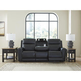 Signature Design by Ashley 5Z-Dreamlight Modern Leather Match Power Reclining Sofa with Drop Down Table, Massage System and Adjustable Headrest, Black Signature Design by Ashley