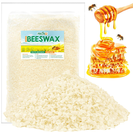 FROKO White Natural Beeswax Pellets 1LB, Organic Beeswax, Beeswax for Candle Making, Body, Skin Care DIY, Lip Balm, Soap and Lotion Making Supplies FROKO