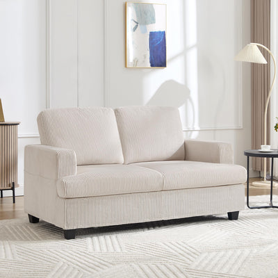 HOMYKA Loveseat Sofa, 60" Corduroy Couch with Side Pocket, Removable Pillow and Cushion Cover 2 seat Couches, Comfy Modern Small Couch for Living Room, Small Spaces, Dorms, Office, Beige