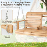 Tangkula 2 Person Hanging Porch Swing, Outdoor Bench Swing with Adjustable Chains, Foldable Cup Holders, High Back, Cozy Armrests, Wooden Hanging Swing Chair for Backyard Deck Garden Natural Tangkula