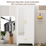 erosoei 71" H Metal Armoire Wardrobe Closet with Mirror,Household Steel Wardrobe Cabinet with Drawers,Clothing Storage Wardrobe Cabinet with Adjustable Shelves and Hanging Rod for Bedroom（White） erosoei