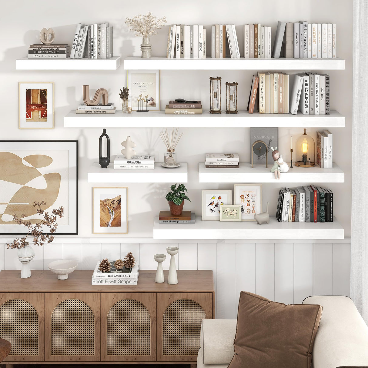 Venusmiles Floating Shelves for Wall, Large Wall Mounted Shelves with Invisible Brackets, Long Wood Floating Wall Shelf Shelves for Living Room, Bedroom, Kitchen, (White, 55" W x 12" D x 2" H) Venusmiles