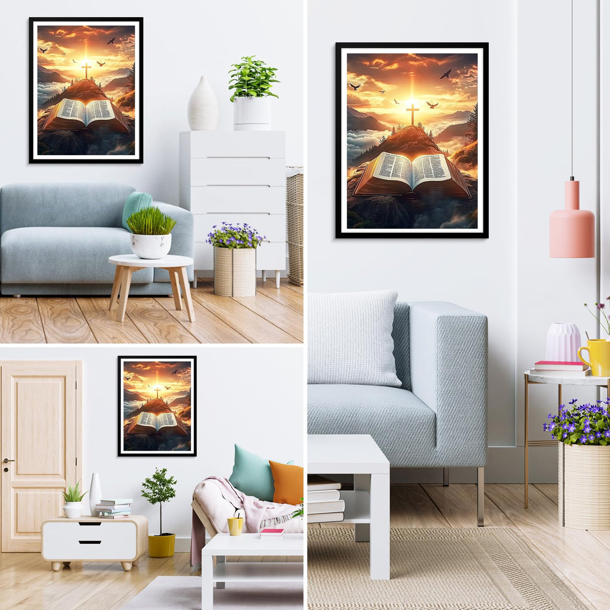 MXJSUA Landscape Bible Cross Diamond Painting Kits for Adults, 5D Diamond Art Kits for Beginners, DIY Full Round Drill Picture with Diamond for Home Wall Decor, 12x16 Inch MXJSUA