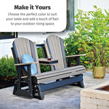 LuxCraft 5' Adirondack Double Glider Bench, 2 Person Glider Chair, Outdoor Glider Bench, Outdoor Loveseat Glider (Dove Gray on Black) LuxCraft