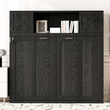 Merax Full Size Murphy Bed with Storage Cabinets, Rustic Solid Wood Wall Bed with 3 Cabinet Shelves, Space Saving Foldable Bed for Studio Apartment, Guest Room, Home Office, Black Merax