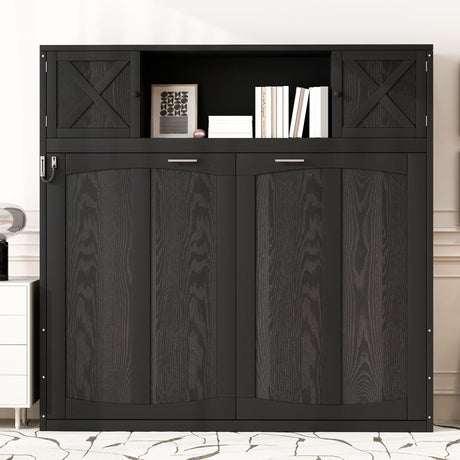 Harper & Bright Designs Full Size Murphy Bed, Wood Murphy Bed Wall Bed with Storage Cabinets, Black Harper & Bright Designs
