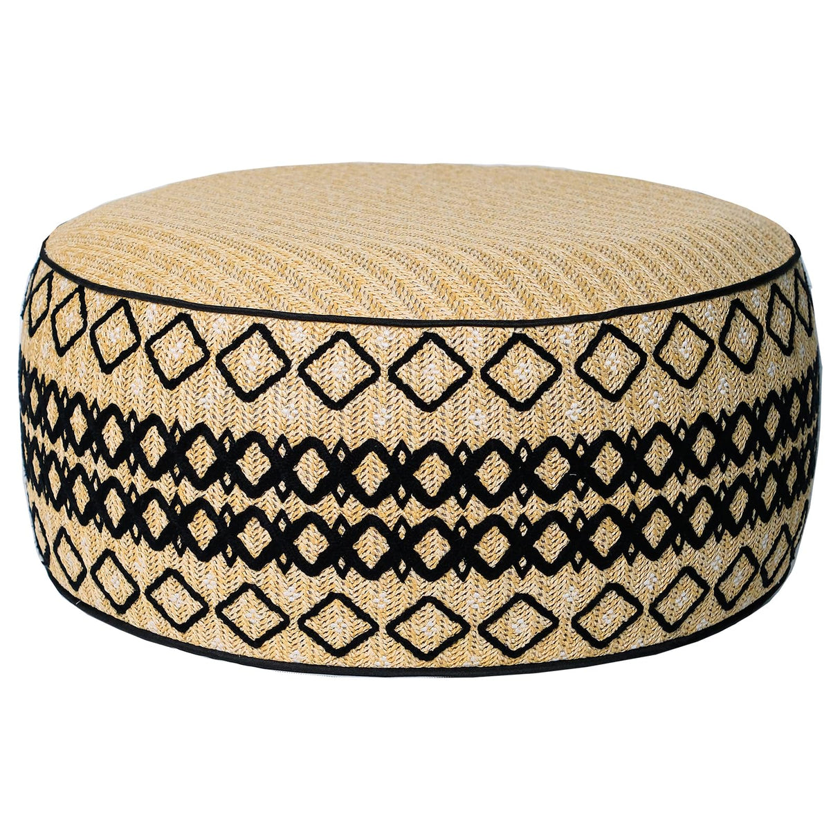 GLADTRAX Outdoor Inflatable Ottoman with Air Pump, Embroidery Patio Footrest Stool D21”x H9”, Round Pouf Ottoman with Portable Handle Suitable for Garden, Camping, Bedroom, Living Room GLADTRAX