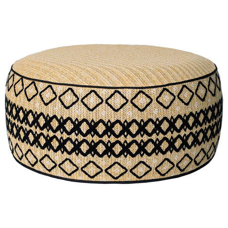 GLADTRAX Outdoor Inflatable Ottoman with Air Pump, Embroidery Patio Footrest Stool D21”x H9”, Round Pouf Ottoman with Portable Handle Suitable for Garden, Camping, Bedroom, Living Room GLADTRAX