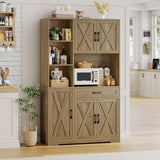 HOSTACK 71" Tall Kitchen Pantry Storage Cabinet, Farmhouse Food Pantry Cabinet with Microwave Stand, Barn Doors Kitchen Hutch Cabinet with Large Drawer and Shelves for Dining Room HOSTACK