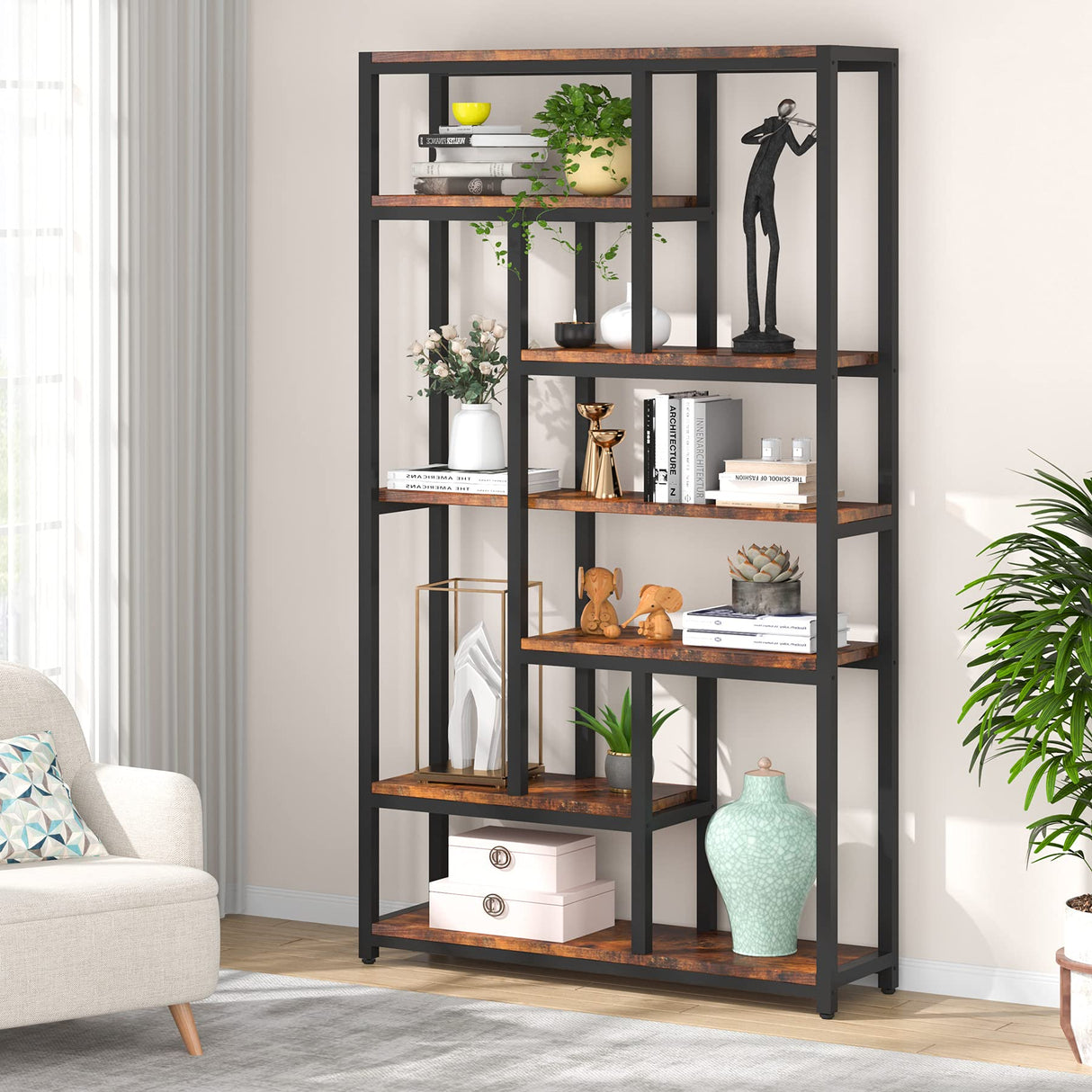 Tribesigns 79 Inch Industrial Vintage 10-Shelf Etagere Bookshelf for Home Office Storage Tribesigns