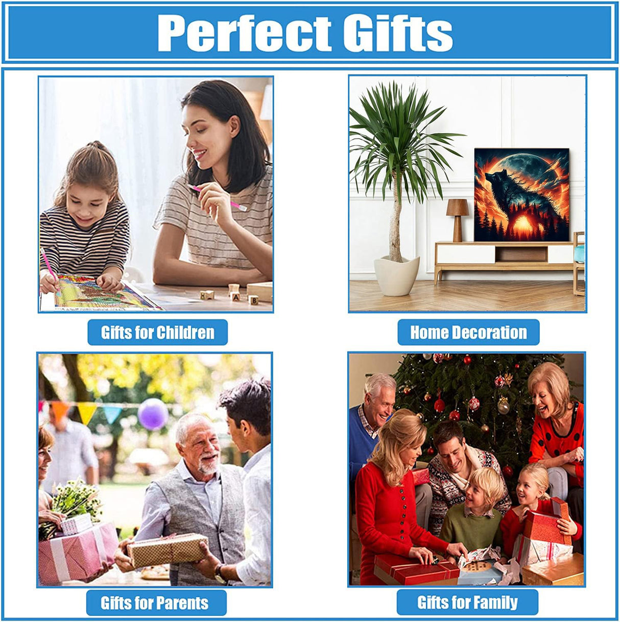 QINRUBB DIY Wolf Diamond Painting Kits, Full Drill Forest Diamond Art Painting Kits for Adults Beginners, DIY 5D Moon Painting by Numbers Dreamland Diamond Art Kits for Home Decor 12x12inch QINRUBB