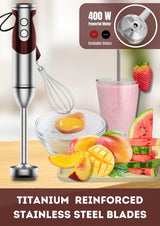 3- in-1 Immersion Hand blender, Powerful MOTOR & Stainless Steel Stick Blender, 4 Sharpe Blades with Whisk, Milk Frother Attachments MEGAWISE