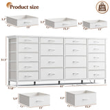 EnHomee 63" W 18 Drawers Dresser with LED Lights & Power Outlets Long Dresser for 65" TV Stand for Bedroom Large Fabric Dressers & Chests of Drawers for Bedroom, Sturdy Metal Frame (White) EnHomee