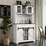 ARTPOWER Wine Bar Cabinet with Sliding Barn Door, 72" Hutch Cabinet with Wine&Glasses Rack, Tall Farmhouse Kitchen Pantry Buffet with Drawers for Dining Room, White ARTPOWER