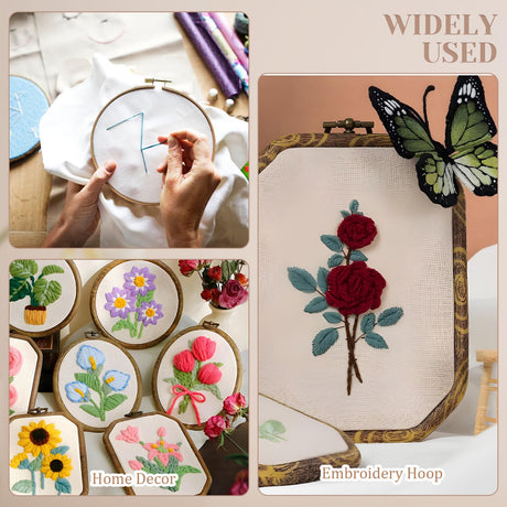 9Pcs Embroidery Hoop Frame Imitated Wood Decorative Embroidery Hoop Circle Oval Octagonal Cross Stitch Hoops for Display Sewing Craft Hanging Ornament(Various Sizes) Josojoou