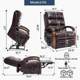Electric Power Lift Recliner Chair for Elderly People, Dual Motor Power Lift Chair with Vibration Massage and Heat, Lay Flat Recliner, Standing Assistance Reclining, Faux Leather Red Brown Luxlen