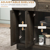 HOMCOM Triple-Cabinet Kitchen Island on Wheels, Kitchen Storage Cabinet with Drawers & Countertop, Rolling Utility Cart with Wood Top, Towel Rack, Spice Stand, Distressed Brown HOMCOM