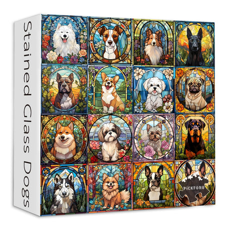 Stained Glass Puzzle, Dog Puzzles for Adults 1000 Pieces, Colorful Animal Puppy Collage Puzzles 1000 Pieces Corgi Bulldog, Hard Difficult Impossible Challenging Jigsaw Puzzles PICKFORU