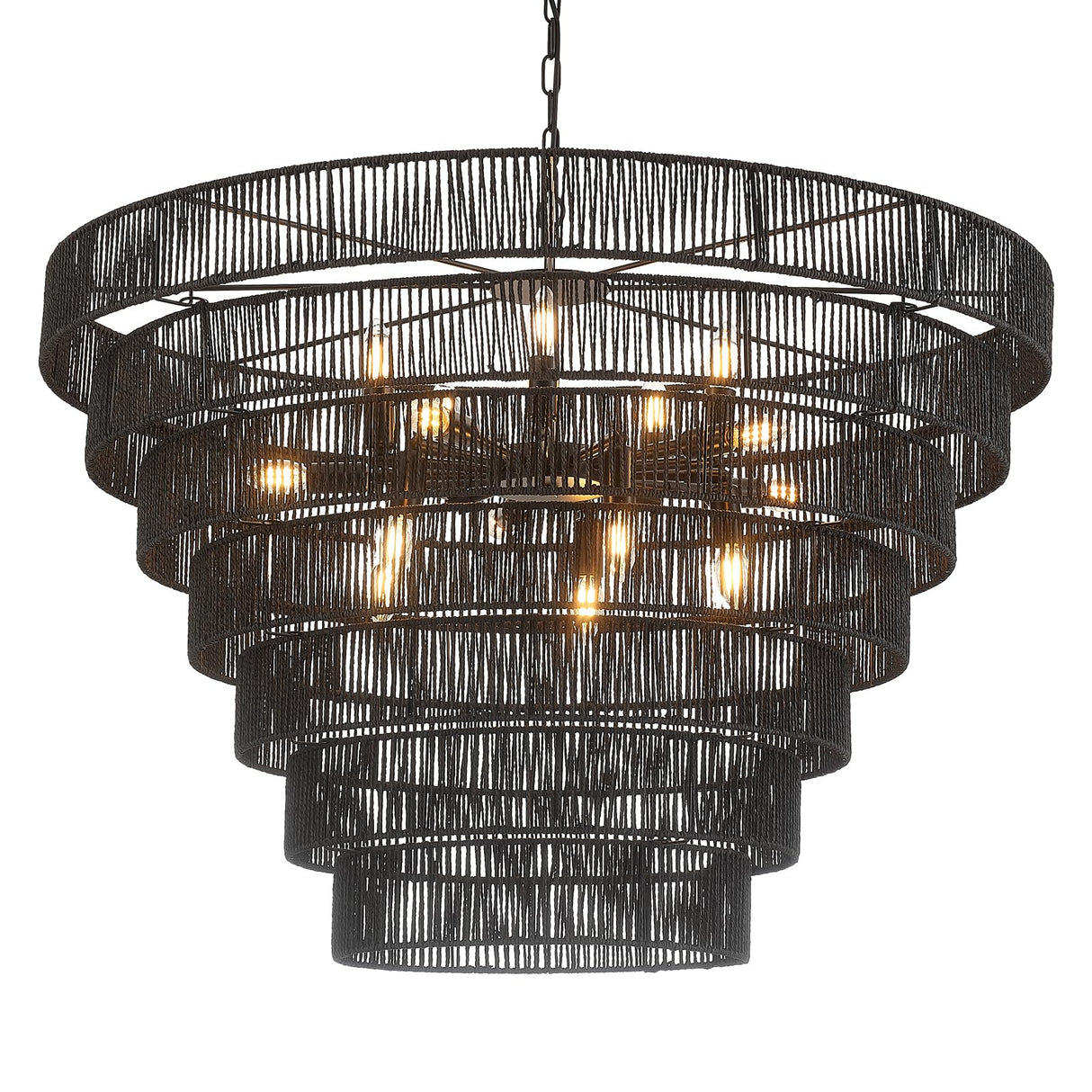 YOMECOO 39.4“ Large Hand-Woven Rattan Chandelier Vintage Farmhouse 15-Lights Boho Bamboo Black Chandeliers Light Fixture Retro Drum Wicker Rattan Chandelier for Dining Room, Living Room, Kitchen, E12 YOMECOO