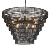 YOMECOO 39.4“ Large Hand-Woven Rattan Chandelier Vintage Farmhouse 15-Lights Boho Bamboo Black Chandeliers Light Fixture Retro Drum Wicker Rattan Chandelier for Dining Room, Living Room, Kitchen, E12 YOMECOO