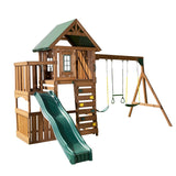 Swing-N-Slide WS 8357 Elkhorn Swing Set with Slide, Climbing Wall & Swings, Wood Swing-N-Slide