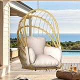 DWVO Foldable Hanging Egg Chair with Cushion, Rattan Wicker Swing Chair Without Stand, 350lbs Capacity, Indoor Outdoor Basket Seat for Balcony, Bedroom, Porch, Garden (Beige) DWVO