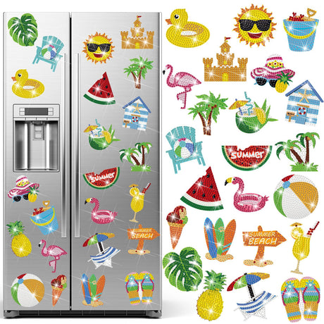 Tellegloww 24 Pcs Refrigerator Diamond Painting Magnets Sea Beach Diamond Art Magnets Kits Tropical Hawaiian Fridge Stickers for Adults Kids DIY Home Decor(Ball) Tellegloww