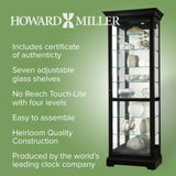 Howard Miller Chesterbrook III Curio Cabinet 680-660 – Black Satin Finish Home Decor, Seven Glass Shelves, Eight Level Display Case, Locking Door, No Reach Light Howard Miller