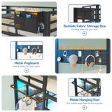 Twin Over Full Size Bunk Bed with 4 Storage Drawers and Bookshelf, Metal Bunk Beds with LED Lights, Charging Station, Loft Bunk Bed with Pegboard, Safety Guardrail and Ladders, for Kids, Teens, Adults mojiasion