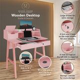 Modern Designs by Crafts and Comfort Roma Elegant Writing Desk - with Storage, Cable Holes & Drawers - Great for use as Workstation and Writing for Students in Bedroom or Dormroom - Pink 40x19x37 Modern Design By Crafts & comfort