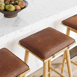 Nathan James Barker Classic Counter Height Wood Barstool with Leather Removable Cushion, Backless Island 24" Bar Stool for Kitchen, Chestnut Brown Nathan James