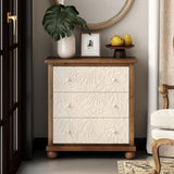 COZAYH Farmhouse 3-Drawer Dresser, French Country Chest of Drawer with Leaves Pattern Carved, Distressed Finish, White & Brown COZAYH